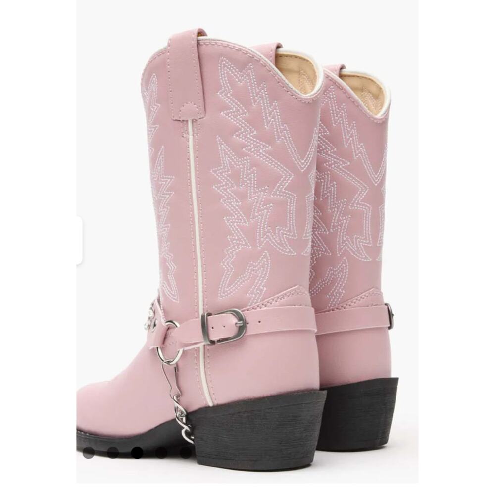 DURANGO Rhinstone Harness Western Boots Round Toe Pink Girls Size 2D - Picture 3 of 10